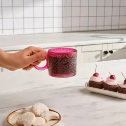 Hot Miracle Glass Mug, 240ml, Pink Circle Mugs