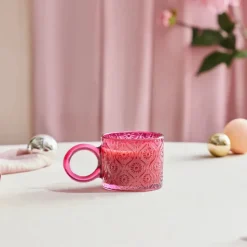 Hot Miracle Glass Mug, 240ml, Pink Circle Mugs