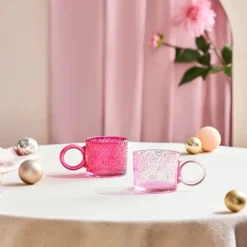 Hot Miracle Glass Mug, 240ml, Pink Circle Mugs