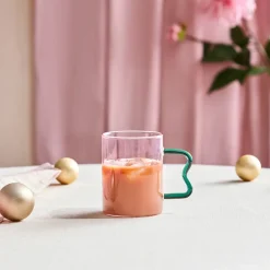 Miracle Glass Mug, 450ml, Green Zigzag Mugs