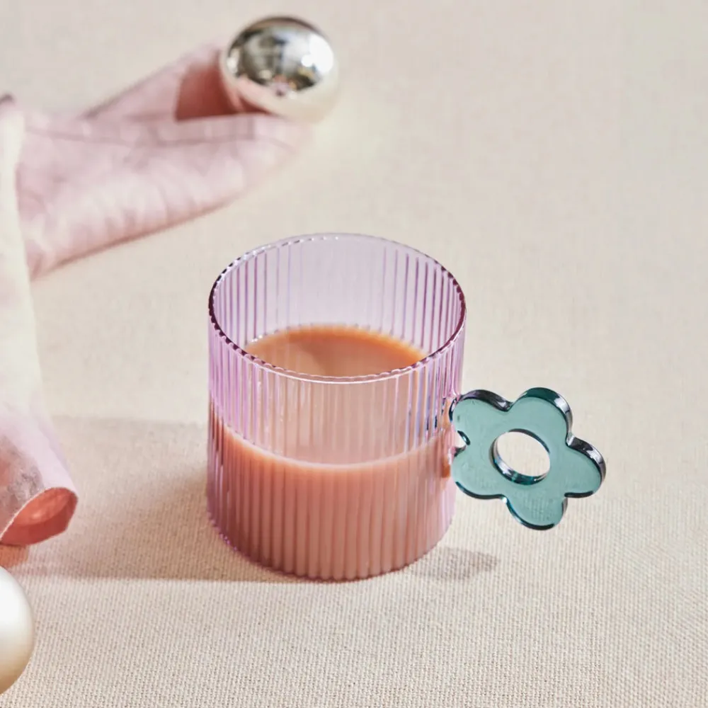 Best Miracle Glass Mug, 360ml, Green Flower Mugs