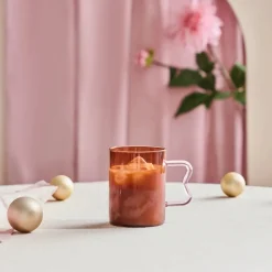 New Miracle Glass Mug, 450ml, Amber Pink Zigzag Mugs