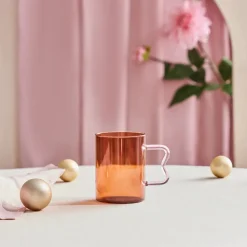 New Miracle Glass Mug, 450ml, Amber Pink Zigzag Mugs