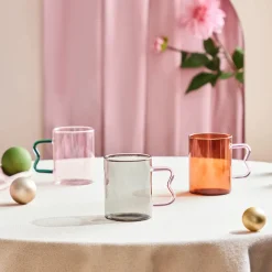 New Miracle Glass Mug, 450ml, Amber Pink Zigzag Mugs