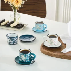 Hot Monet 8-Piece Stoneware Espresso Turkish Coffee Cup Set for 4 People, 60ml, Multi Espresso & Turkish Coffee Cup Sets