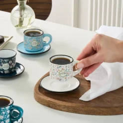 Hot Monet 8-Piece Stoneware Espresso Turkish Coffee Cup Set for 4 People, 60ml, Multi Espresso & Turkish Coffee Cup Sets