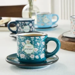 Hot Monet 8-Piece Stoneware Espresso Turkish Coffee Cup Set for 4 People, 60ml, Multi Espresso & Turkish Coffee Cup Sets