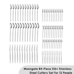 Outlet Moongate 84-Piece 316+ Stainless Steel Cutlery Set for 12 People, Silver Cutlery Sets