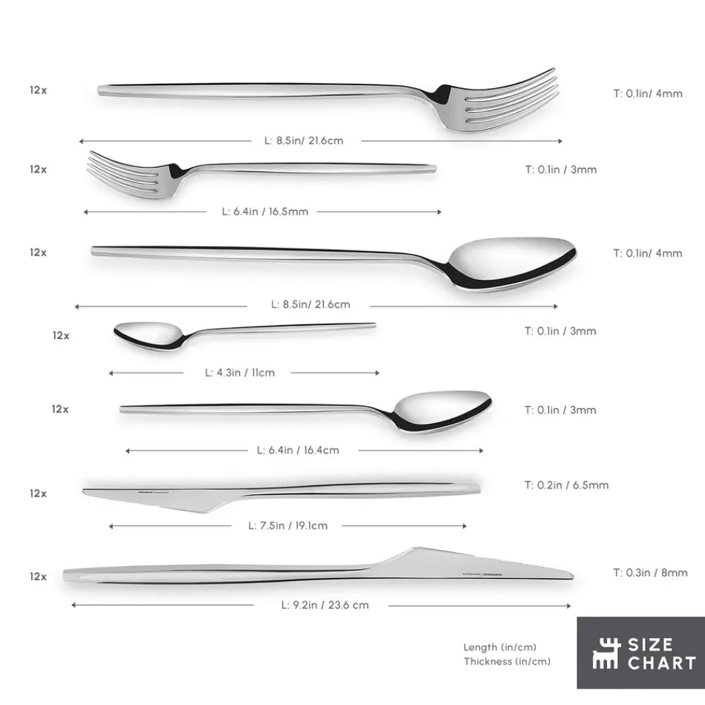 Outlet Moongate 84-Piece 316+ Stainless Steel Cutlery Set for 12 People, Silver Cutlery Sets