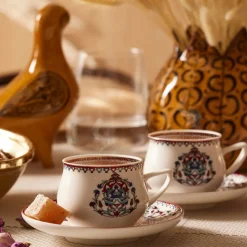 Discount Nakkaş 12-Piece Porcelain Espresso Turkish Coffee Cup Set for 6 People, 100ml, Multi Espresso & Turkish Coffee Cup Sets