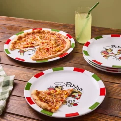 Best Napoly 5-Piece Porcelain Pizza Set for 4 People, White Multi Serving Platters