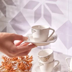 Best Nazende 12 Piece Porcelain Espresso Turkish Coffee Cup Set for 6 People, 80ml, White Platinum Espresso & Turkish Coffee Cup Sets