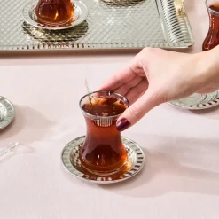 New Nehir 19-Piece Turkish Tea Set for 6 People, 130ml, Multi Turkish Tea Sets