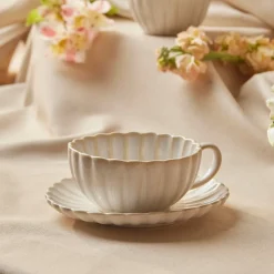 Hot New Daisy Stoneware Glass Tea Cup and Saucer, 250ml, White Tea Set