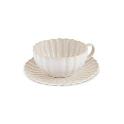 Hot New Daisy Stoneware Glass Tea Cup and Saucer, 250ml, White Tea Set
