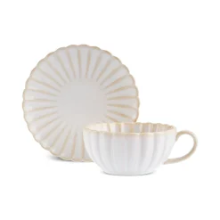 Hot New Daisy Stoneware Glass Tea Cup and Saucer, 250ml, White Tea Set