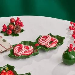 Online New Year Butcher's Broom 2-Section Snack Bowl, 18cm, Green Bowls