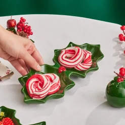 Online New Year Butcher's Broom 2-Section Snack Bowl, 18cm, Green Bowls