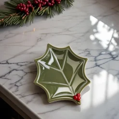 Online New Year Butcher's Broom 2-Section Snack Bowl, 18cm, Green Bowls