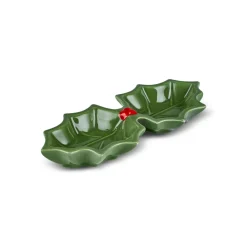 Online New Year Butcher's Broom 2-Section Snack Bowl, 18cm, Green Bowls