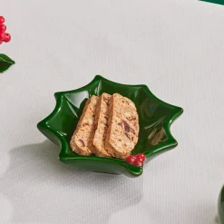 Sale New Year Butcher's Broom Snack Bowl, 12cm, Green Bowls