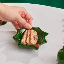 Sale New Year Butcher's Broom Snack Bowl, 12cm, Green Bowls