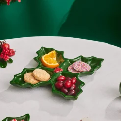 Online New Year Butcher's Broom 4-Section Snack Bowl, 18cm, Green Bowls