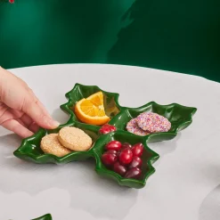 Online New Year Butcher's Broom 4-Section Snack Bowl, 18cm, Green Bowls