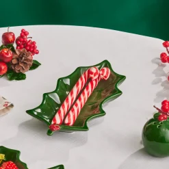 Outlet New Year Christmas Butcher's Broom Serving Platter, 22cm, Green Serving Platters