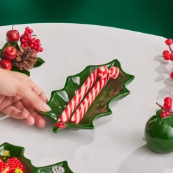 Outlet New Year Christmas Butcher's Broom Serving Platter, 22cm, Green Serving Platters