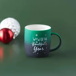 New New Year Christmas Soft Touch Porcelain Mug, 340ml, Green Multi Mugs