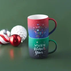 New New Year Christmas Soft Touch Porcelain Mug, 340ml, Green Multi Mugs
