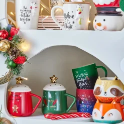 New New Year Christmas Soft Touch Porcelain Mug, 340ml, Green Multi Mugs