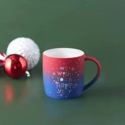 New Year Christmas Soft Touch Porcelain Mug, 340ml, Red Multi Mugs