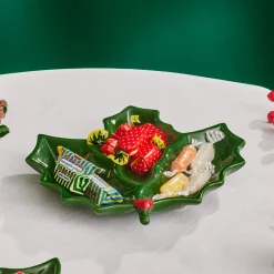 Discount New Year Christmas Butcher's Broom Serving Plate, 20cm, Green Serving Platters