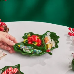 Discount New Year Christmas Butcher's Broom Serving Plate, 20cm, Green Serving Platters