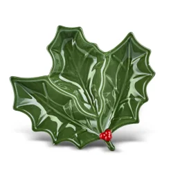 Discount New Year Christmas Butcher's Broom Serving Plate, 20cm, Green Serving Platters