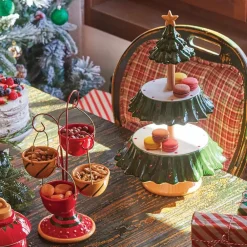 Hot New Year Christmas Tree Ceramic 3-Tier Cake Stand, 44cm, Multi Serving Platters