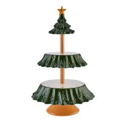 Hot New Year Christmas Tree Ceramic 3-Tier Cake Stand, 44cm, Multi Serving Platters