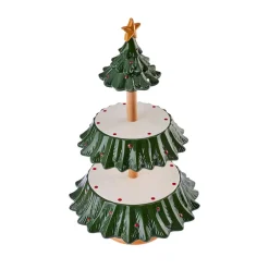 Hot New Year Christmas Tree Ceramic 3-Tier Cake Stand, 44cm, Multi Serving Platters