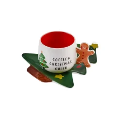 New Year Christmas 2-Piece Porcelain Tea Cup and Saucer Set, 180ml, White Green Tea Set