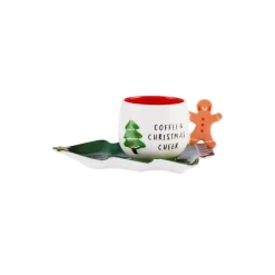 New Year Christmas 2-Piece Porcelain Tea Cup and Saucer Set, 180ml, White Green Tea Set