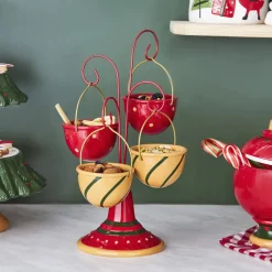 Discount New Year Christmas Corrousel Ceramic Snack Bowl with Stand, 32cm, Multi Bowls