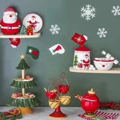 Discount New Year Christmas Corrousel Ceramic Snack Bowl with Stand, 32cm, Multi Bowls