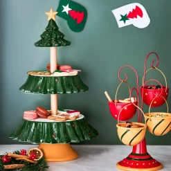 Discount New Year Christmas Corrousel Ceramic Snack Bowl with Stand, 32cm, Multi Bowls