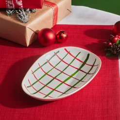 Sale New Year Christmas Butcher's Broom Oval Serving Platter, 26cm, Multi Serving Platters