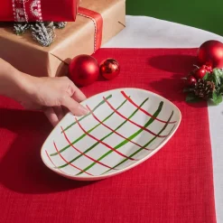Sale New Year Christmas Butcher's Broom Oval Serving Platter, 26cm, Multi Serving Platters