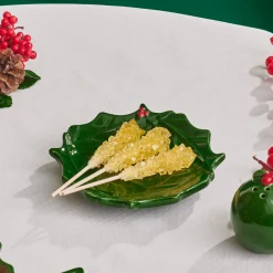 Hot New Year Christmas Butcher's Broom Snack Bowl, 15cm, Green Bowls