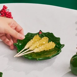 Hot New Year Christmas Butcher's Broom Snack Bowl, 15cm, Green Bowls