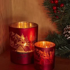 Outlet New Year Christmas Helena Glass Candle Holder, 7cmx7.8cm, Red Candle Holder